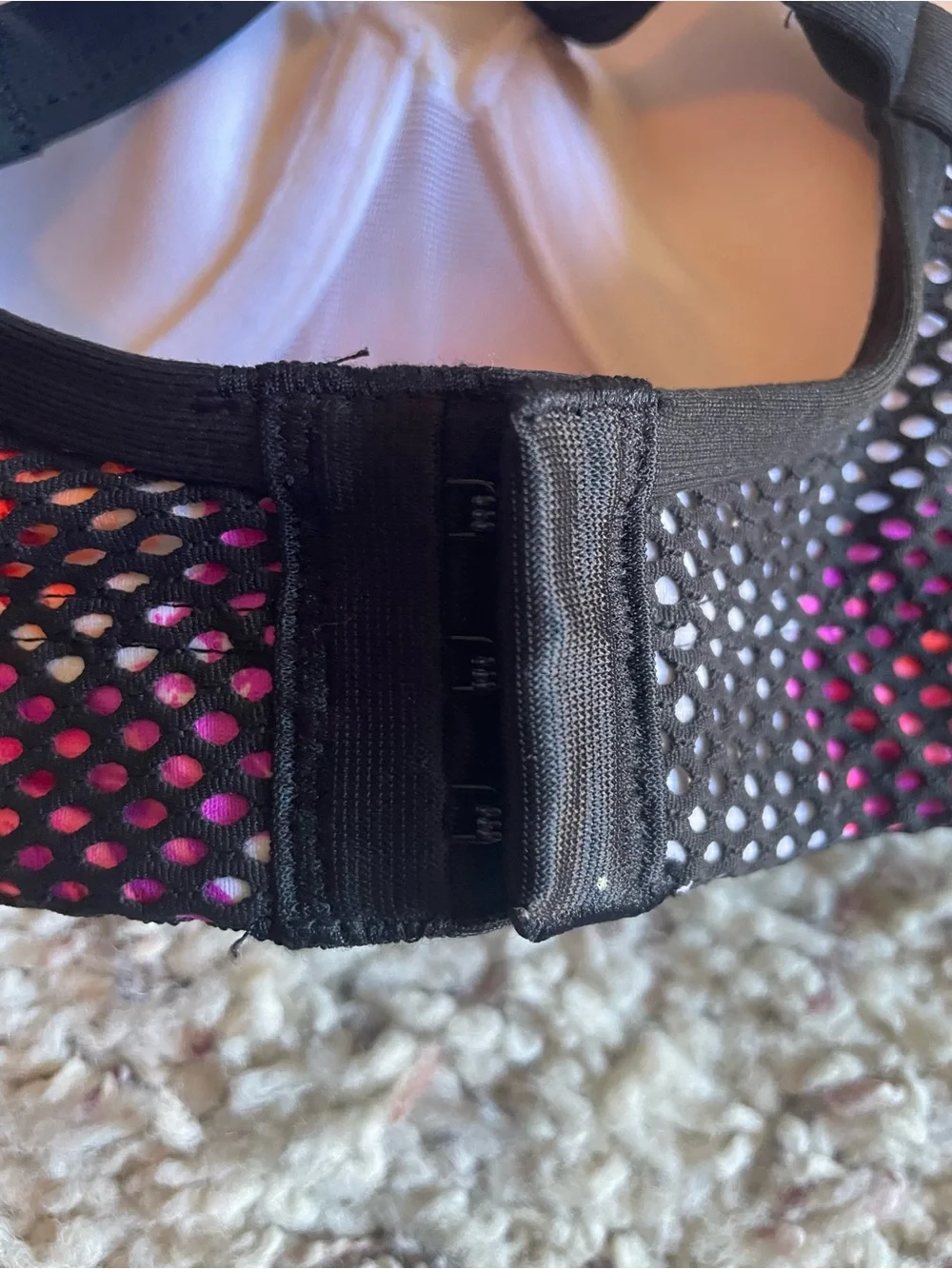 VICTORIA’S SECRET Black Mesh Sports Bra and Leggings with Pink Floral Underlay